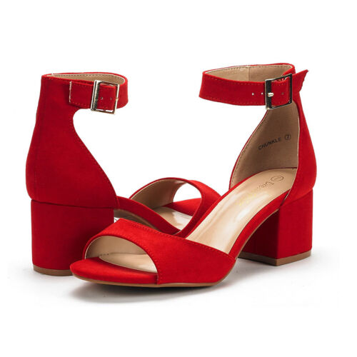 Women Ankle Strap Open Toe Low Chunky Block Heel Sandals Dress Wedding Sandals - Picture 49 of 77