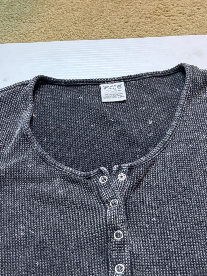 Camisa para dormir rosa Victoria's Secret gris oscuro manga larga térmica tejida gofre S Foto 4 de 4