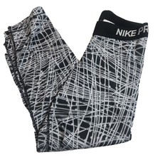 Nike Pro Womans Black White Workout Athletic Leggings Cropped Size Small