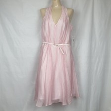 NWT sz 10 Nine West Pink Striped Sleeveless Dress White Leather Belt Lettuce hem