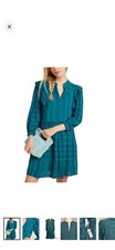 Anthropologie Amadi Womens Teal Green Textured Boho Tiered Ruffle Mini Dress S