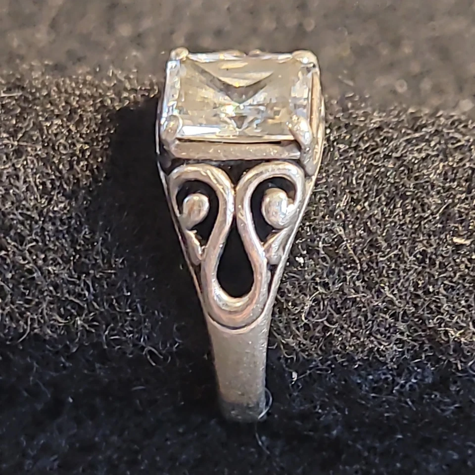 Piedras preciosas cuadradas de zafiro blanco 925 de plata de ley Kabana tamaño 9,25 Foto 3 de 4