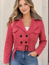 Wool double breasted jacket W/ detachable furry collar Medium NWT