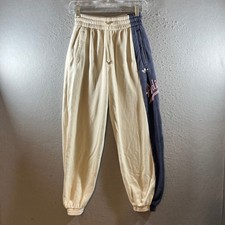 1286 Adidas Originals Colorblock Script Logo Jogger Sweatpants Cream Navy XS