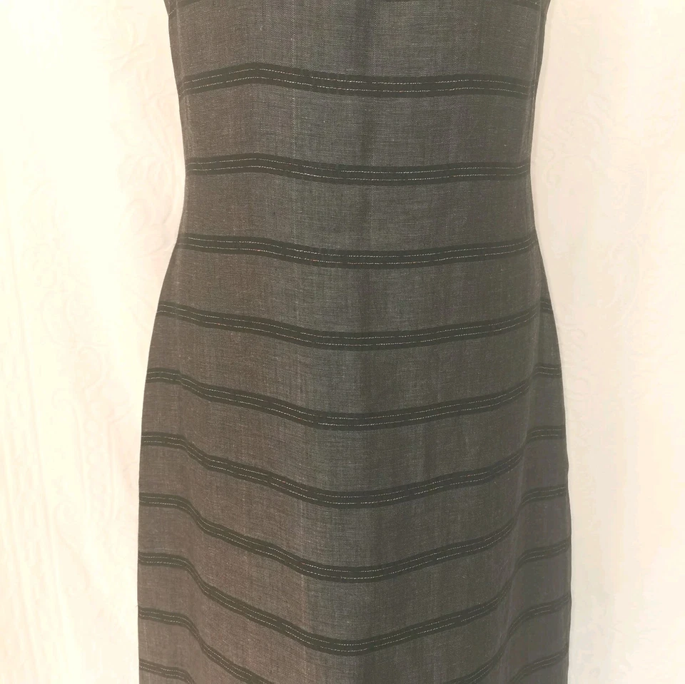 Vintage Harry Who Linen Sleeveless Maxi Dress Size 10 Fitted Grey Black Stripe - image 3 of 4