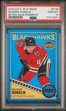 2019 O-Pee-Chee Platinum Retro Blue Rainbow Dominik Kubalik - ROOKIE /149 PSA 10