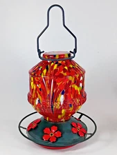 Speckled Colored Glass Hummingbird 5 Port Feeder. 20oz. Capacity.