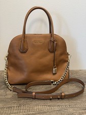Michael Kors Brown Pebbled Satchel Gold Hardware Padlock Accent Detachable Strap