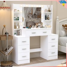 White Vanity Set Makeup Desk Dressing Dresser Table with Drawer with Led Mirror