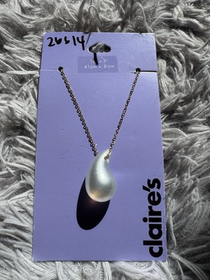 Claire's Silver Tone Cable Chain Necklace Teardrop Pendant 16+3 in