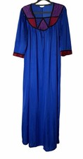 Vintage Henson Kickernick Blue Nylon Nightgown Colorblock Maxi Gown