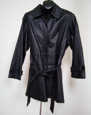 Bagatelle Women Black Leather Mid-Length Coat 4-Button Belted Plus Size 24W (3X)