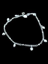 Sterling Silver Anklet- .925- HEART CHARMS- thin link chain- 10" inches long