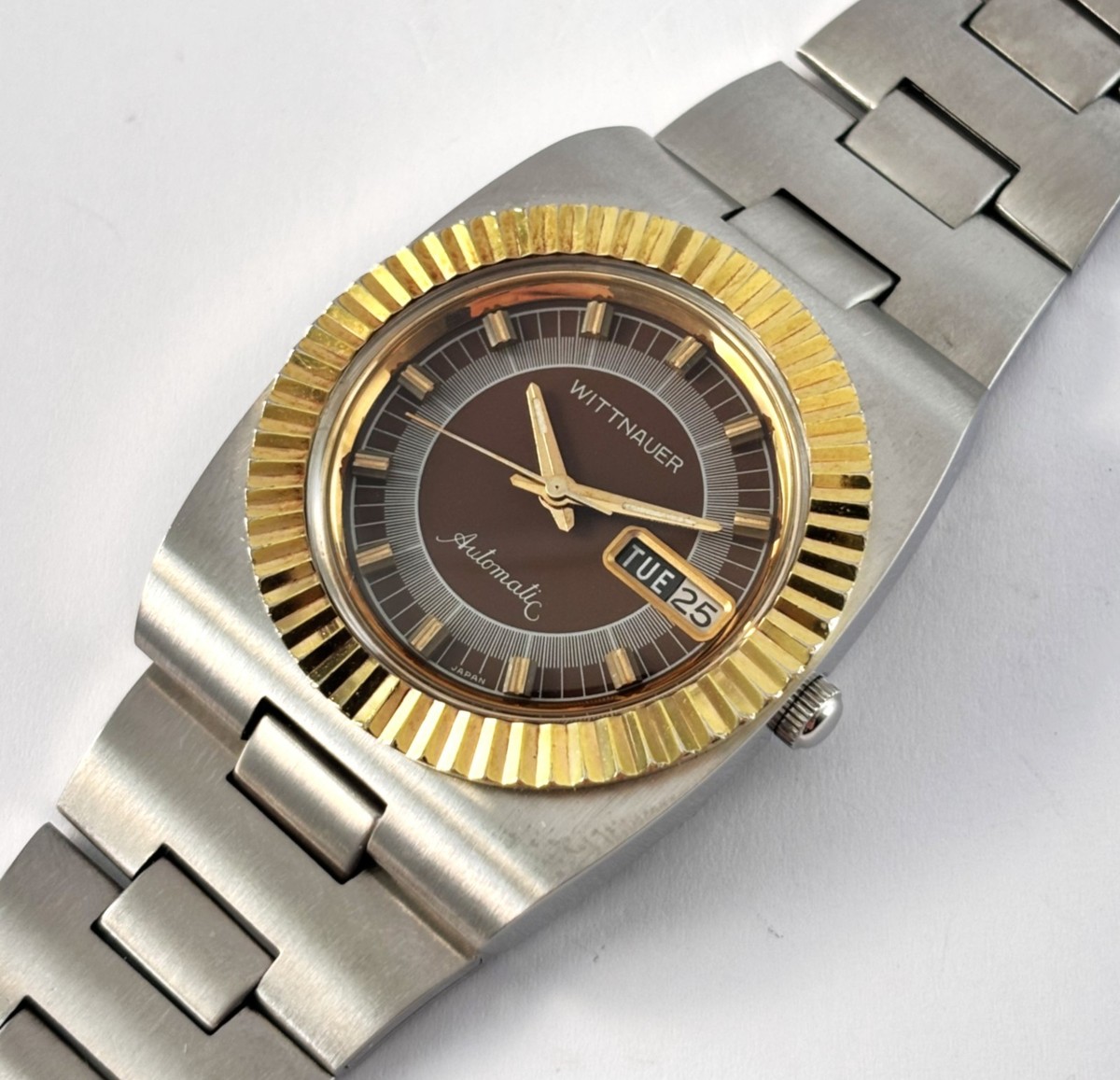 Vintage Longines Wittnauer Automatic Stainless Steel Day Date Mens