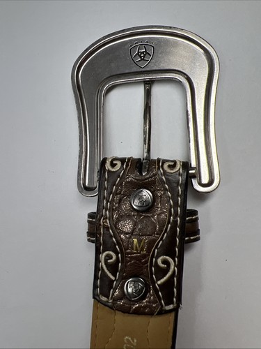 Ariat Womens Cross Studded Leather Belt Brown Bronze Silver Tone Buckle Sz M - Picture 10 of 15