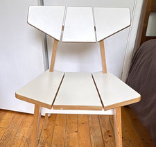Unto This Last White & Beige Plywood Wooden Dining Chair Armless 75x45cm