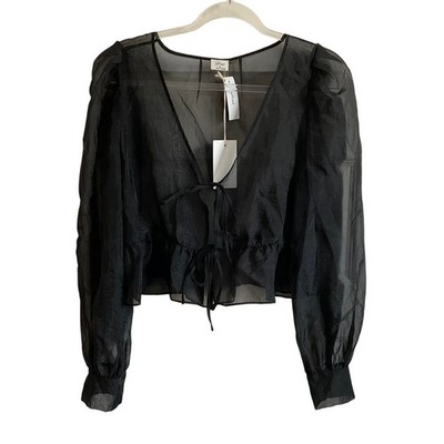 Wilfred Aritzia Black Sheer Tie Front Topper Blouse Goth Whimsy Goth NEW
