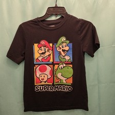 Super Mario Child's 10/12 Black T-Shirt Short Sleeve EUC
