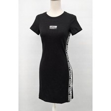 Guess T-Shirt Dress Womens Small Black Logo Tape Side Stripe Bodycon Mini