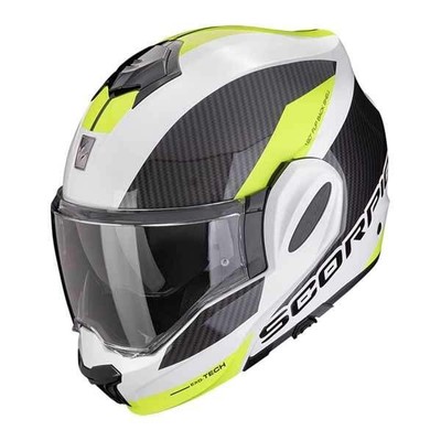 MODULARER MOTORRADHELM SCORPION EXO TECH EVO TEAM WHITE NEON YELLOW TOURING