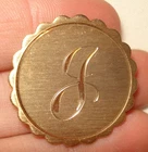 Vintage Gold Tone Engraved Initial Letter J Round Costume Jewelry Brooch Pin