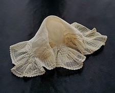 Antique 19th Century Ecru Wedding Net Lace Hankie With Ecru Embroidery