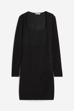 H&M Womens Black Glitter Square Neck Bodycon Dress Size XL