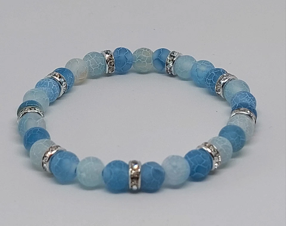 Naturstein Perlen Armband Blauer Achat 6mm Handgefertigt Schmucksteinperlen  - Bild 4 von 4