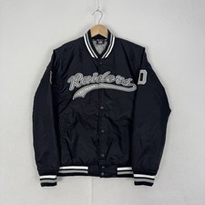 NFL Raiders Bomber Varsity Jacket Men’s Small Black Snap Padded Team USA Sports