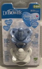 Dr Brown's Happy Paci 0-6m Silicone Baby Pacifiers New 2 Pack BLUE/WHITE NEW