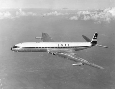 De Havilland Comet 4 jet aircraft flight uner livery of British Ov- Old Photo