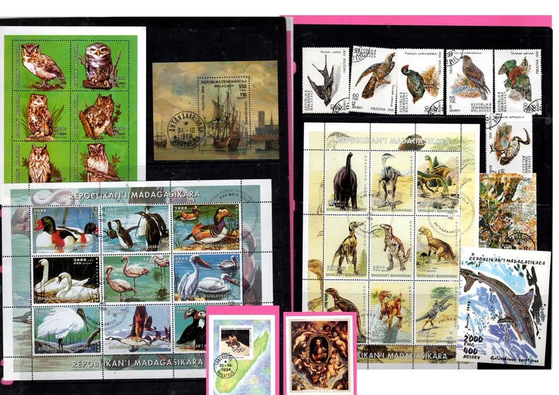 Madagascar, three mini sheets and three souvenir sheets and Bird set, Used (1347