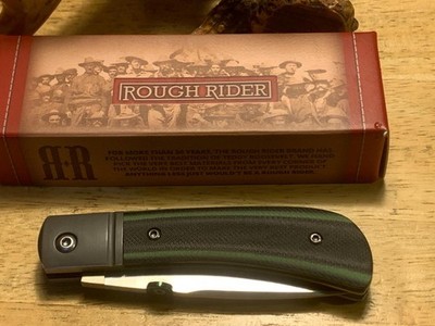 Rough Rider G10 Black and Green Slip Joint 3 5/8'' Pocket Knife RR2750