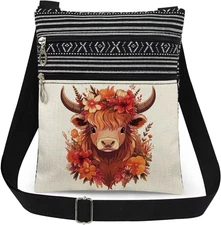Rustic Floral Cow Print Women Crossbody Bag Adjustable Shoulder Strap for Nature