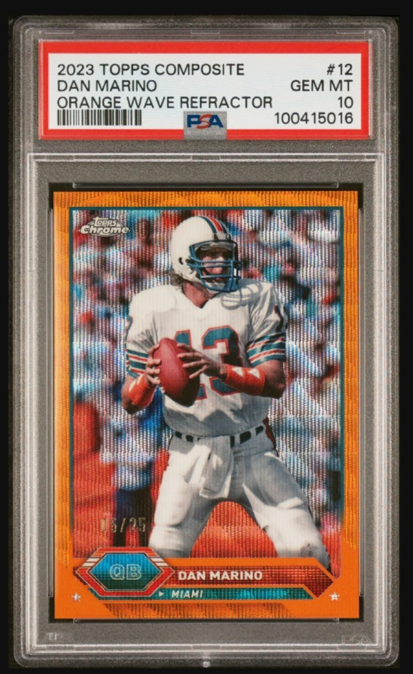 2023 Topps Composite Dan Marino Dolphins Orange Wave /25 #12 PSA 10 view 1