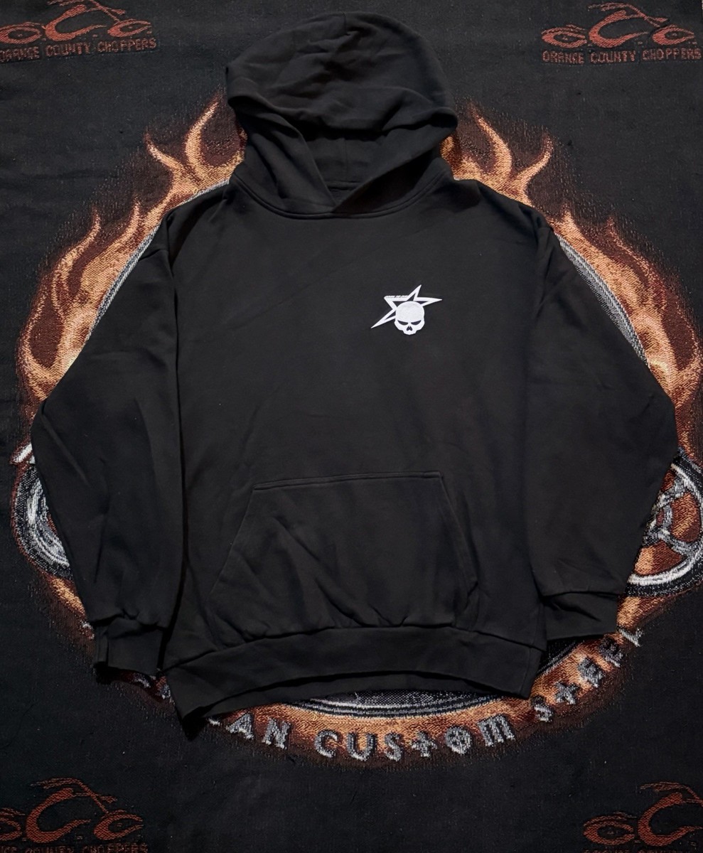 Crazy Y2K Born To Die Skull & Star heavyweight pullover black hoodie View 4