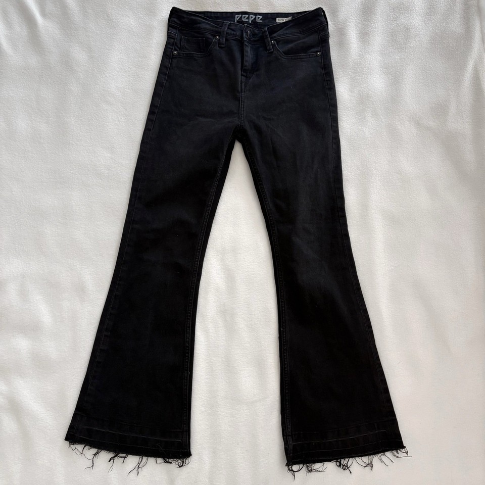 PEPE Dion Flare Black Raw Hem Y2K Jeans Size 26 Fit 8 AU