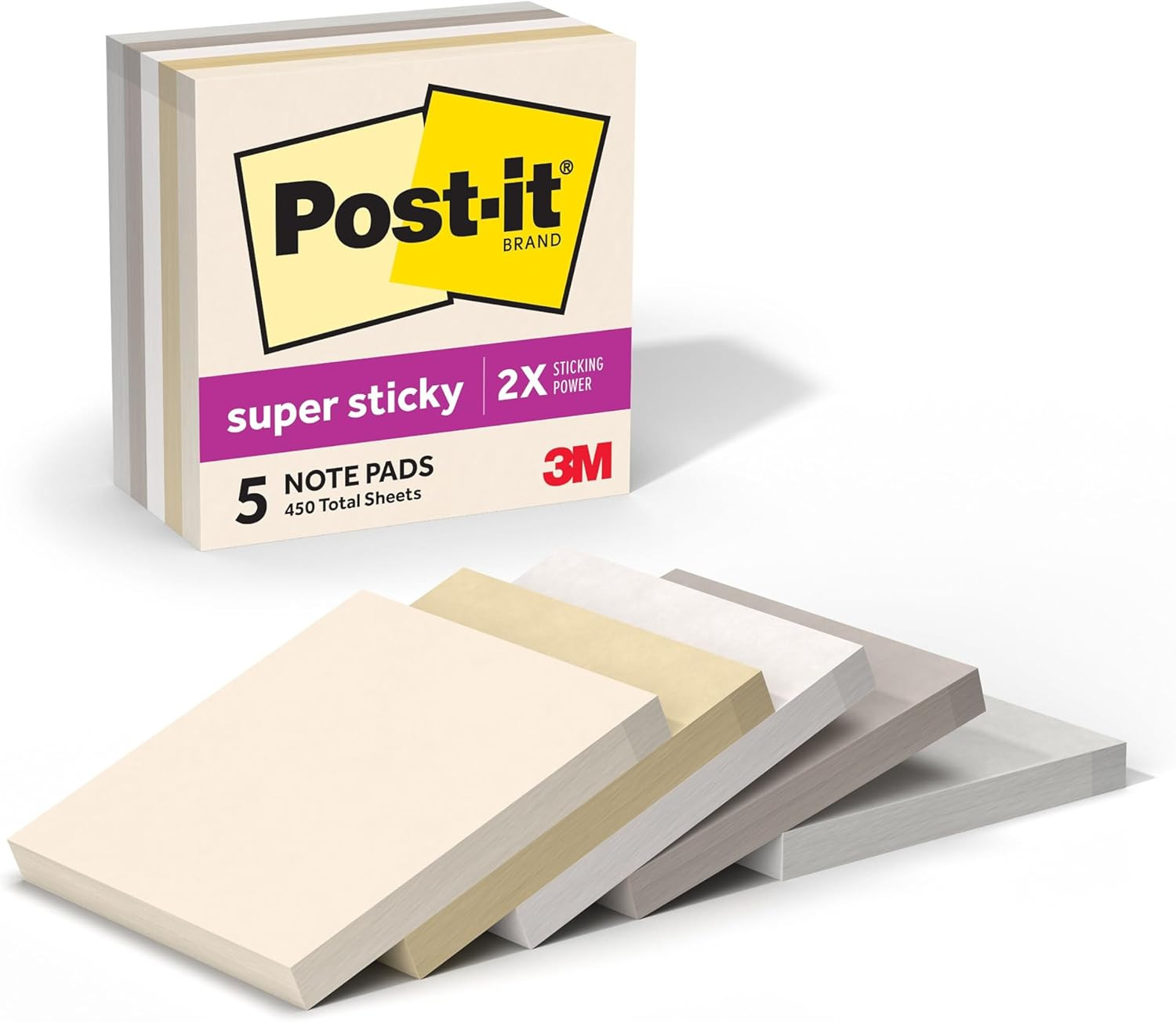 Post-it Super Sticky Notes 3x3 Inch Neutrality 5-Pack 450 Sheets Total