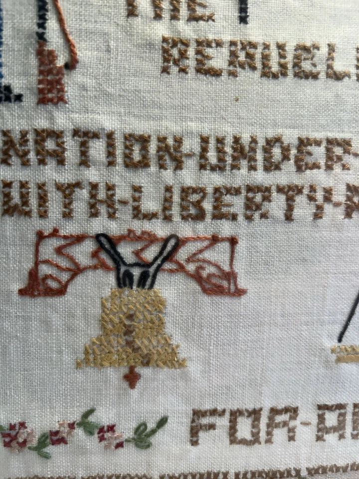 Needle Point Cross Stitch Sampler: Pledge Of Alliance To The Flag Patriotic - Image 3 of 4