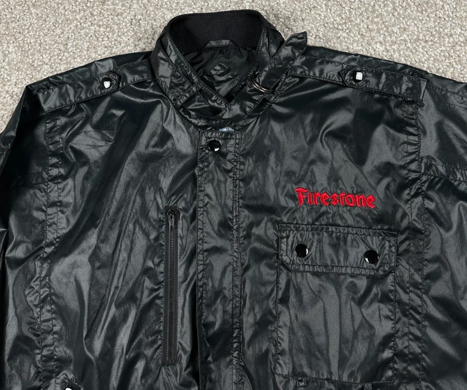 Chaqueta De Colección Firestone Para Hombre Mediana Negra Cremallera Completa Bombardero Ligera Carreras Años 80 Foto 2 de 4