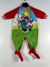 Vtg Raggedy Ann  Andy Baby Unisex One Piece Footed Pajama Overall Sz 6-12 Month
