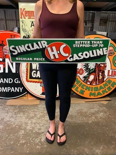 Antique Vintage Old Style Sign Sinclair HC Oil Made in USA