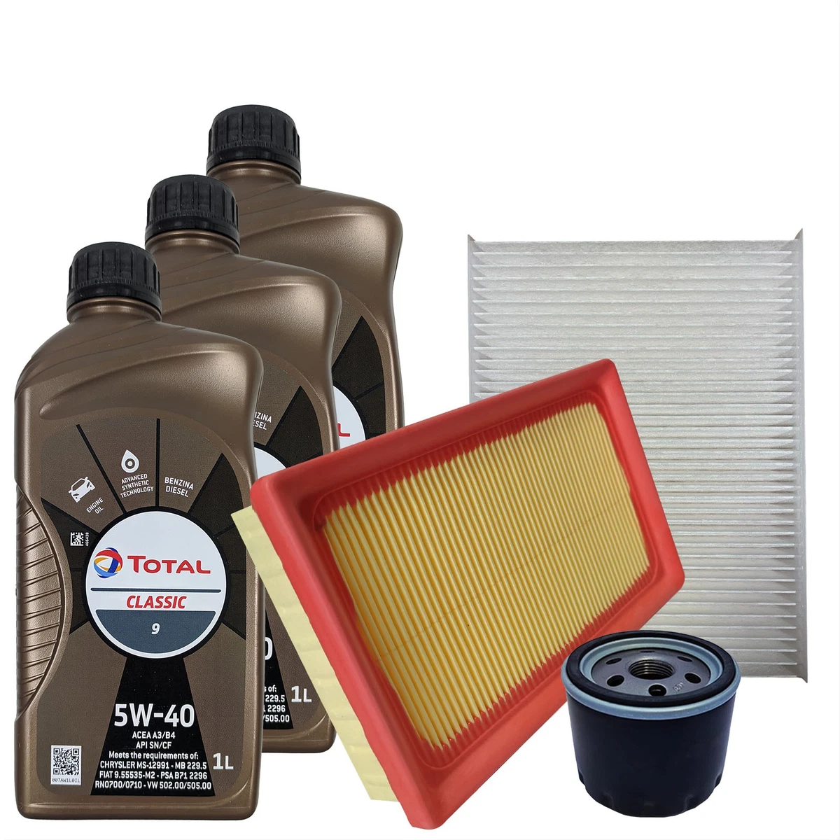 Filter Parts – Kit Tagliando Completo Per TOYOTA AYGO 1.0 (1KRFE) Con 4 Litri Olio Total Classic 9 5W-40 + Omaggio