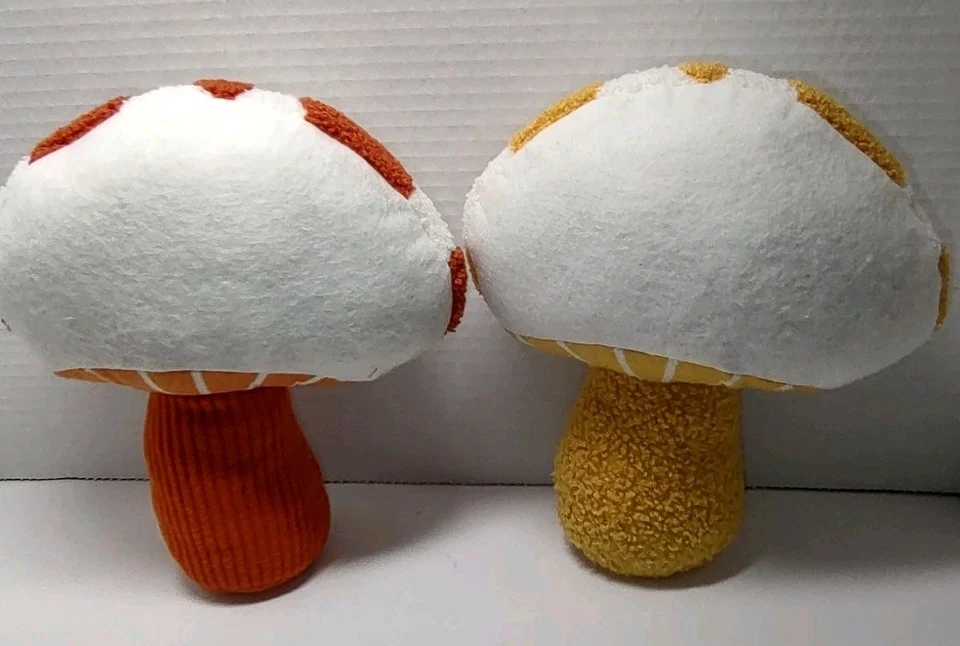 Pair Retro Harvest Orange Yellow Mushroom Decorative Pillows Weighted Standing - Image 4 of 4