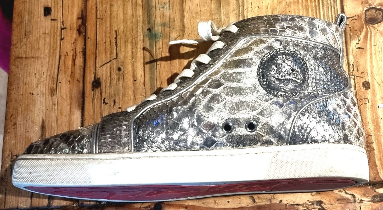 Christian Louboutin Silver Python Trainers High T… - image 7