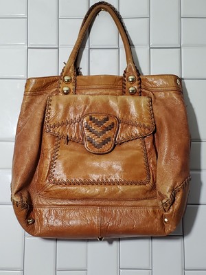 STEVEN BY STEVE MADDEN Large Brown Distressed Cotton Canvas Purse with  Leather S