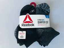 Reebok Quarter Socks Boy's SHOE SZ 8.5-2 Performance Training Black/Gray 6 Pair