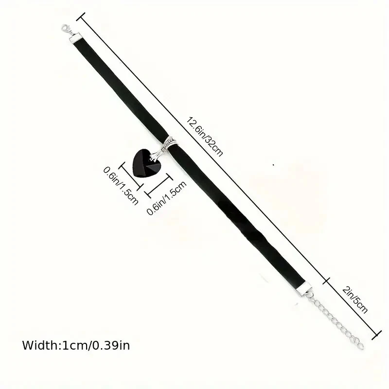 Black Velvet Choker Necklace With Luxury Gothic Peach Heart Pendant, Y2K Fashion - Image 2 of 3