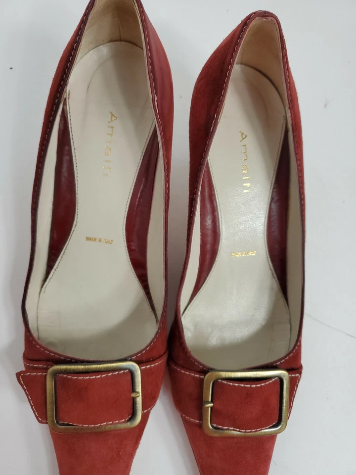 Sapatos femininos Amalfi couro camurça vermelho borgonha 9 feitos na Itália - Imagem 2 de 4