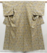 4211T04z760 Vintage Japanese Kimono Silk TSUMUGI Kikko Yellow ochre